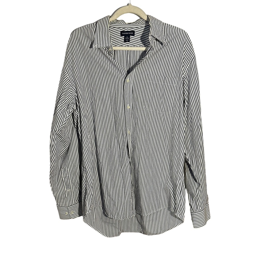 Lands' End Men's Sz L (16-16.5) Traditional Fit Striped Button Up Dress Shirt